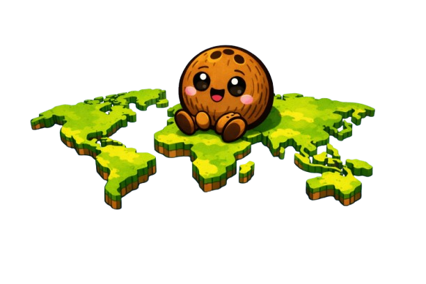 Coconut mascot on a map